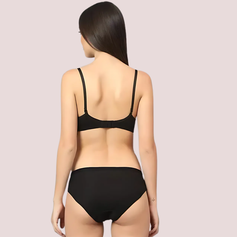 Cherry Hug – Black Cotton Bra &amp; Panty Set