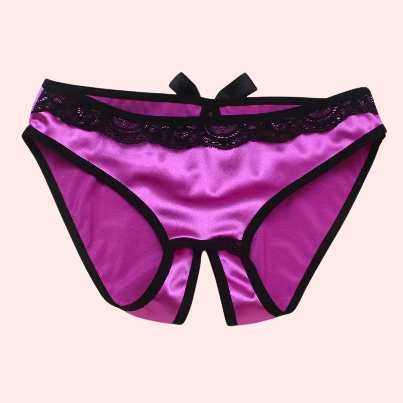 French Daina Silk Satin &amp; Lace Crotchless String in Elegant Gift Box