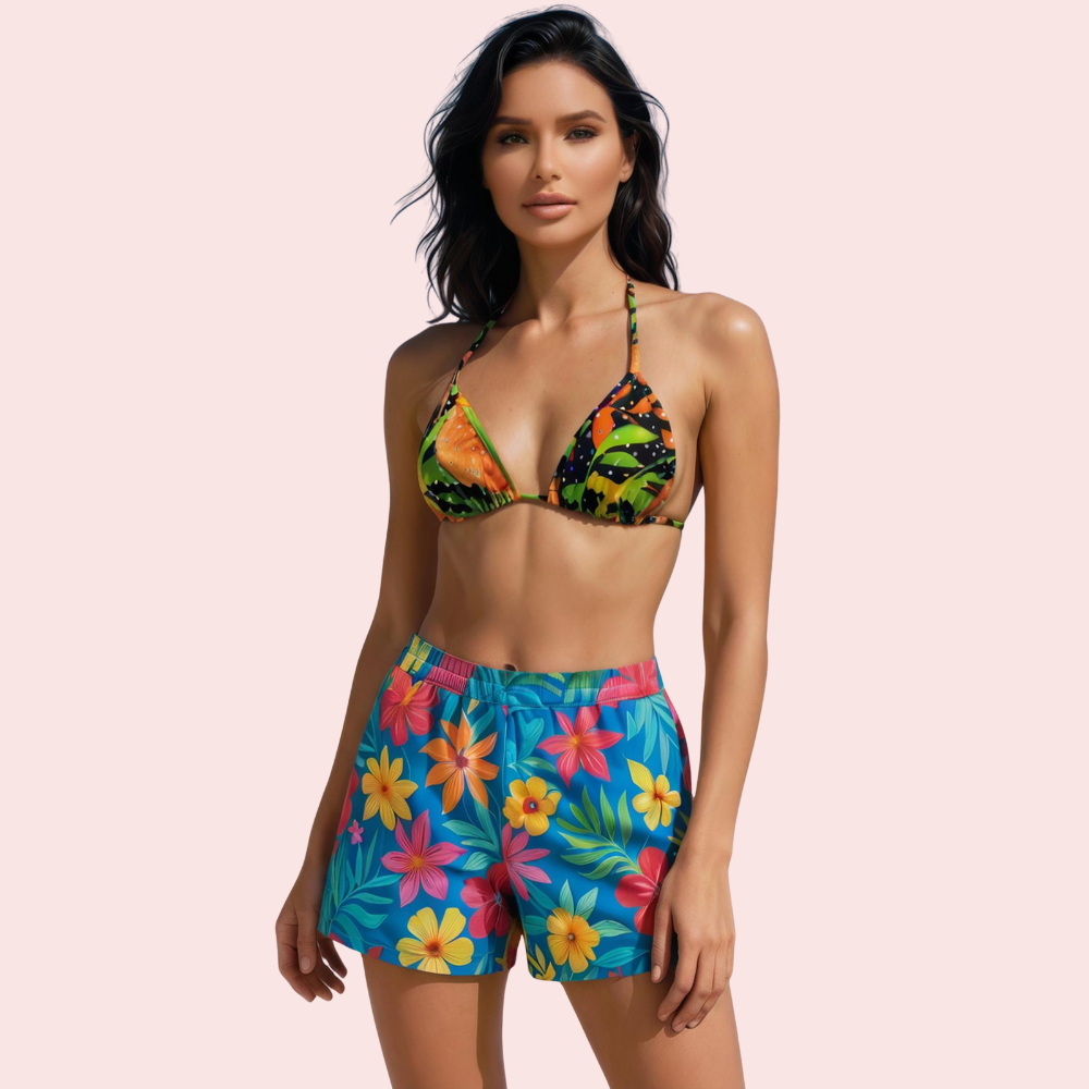 Rainforest Floral Print Triangle Bikini Topa (Top Only)