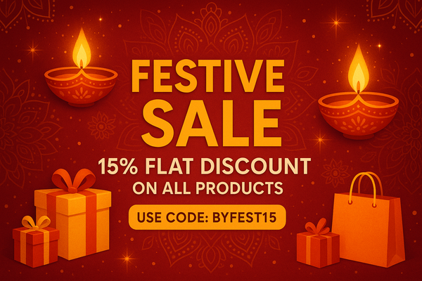 festive sale 15% flat discount on all products use code BYFEST15